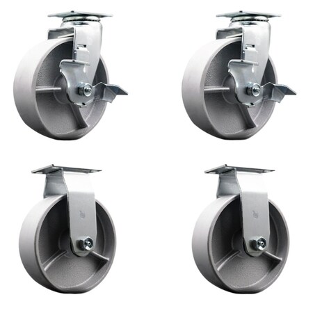 Service Caster 6'' Semi Steel Cast Iron Caster Set with Bronze Bearings 2 Brakes 2 Rigid, 4PK SCC-20S620-SSBZ-TLB-2-R-2